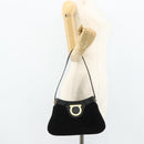 Salvatore Ferragamo Gancini Shoulder Bag Suede Black Gold Auth 177304A-19