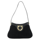 Salvatore Ferragamo Gancini Shoulder Bag Suede Black Gold Auth 177304A-2