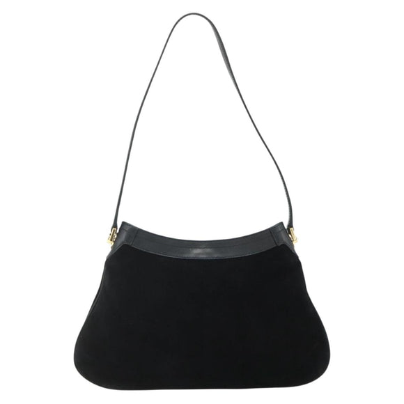 Salvatore Ferragamo Gancini Shoulder Bag Suede Black Gold Auth 177304A
