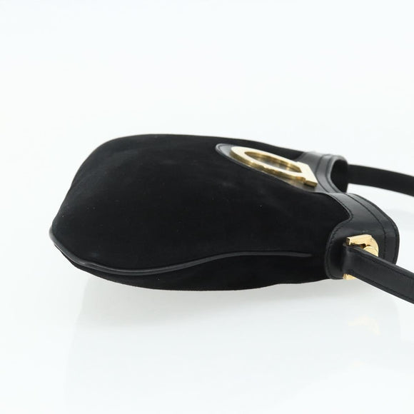 Salvatore Ferragamo Gancini Shoulder Bag Suede Black Gold Auth 177304A