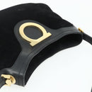 Salvatore Ferragamo Gancini Shoulder Bag Suede Black Gold Auth 177304A-6