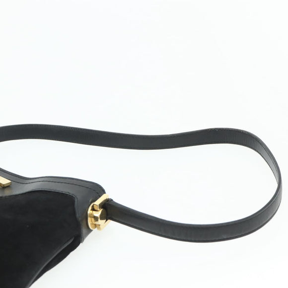 Salvatore Ferragamo Gancini Shoulder Bag Suede Black Gold Auth 177304A