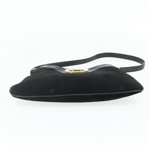 Salvatore Ferragamo Gancini Shoulder Bag Suede Black Gold Auth 177304A