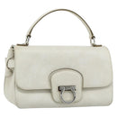 Salvatore Ferragamo Gancini Hand Bag Leather White Silver Auth 177310A-1