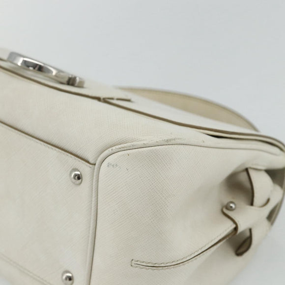 Salvatore Ferragamo Gancini Hand Bag Leather White Silver Auth 177310A