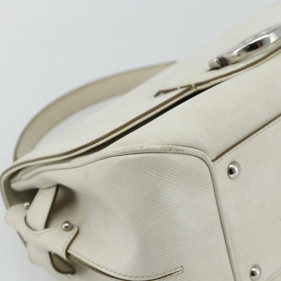 Salvatore Ferragamo Gancini Hand Bag Leather White Silver Auth 177310A