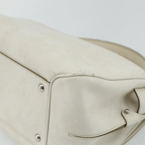 Salvatore Ferragamo Gancini Hand Bag Leather White Silver Auth 177310A