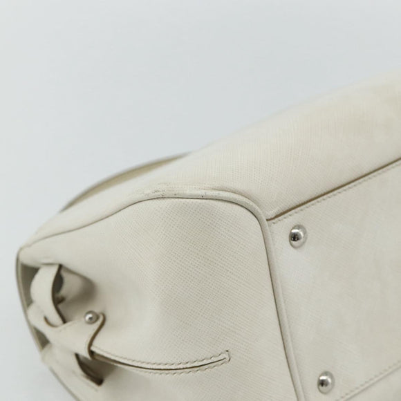 Salvatore Ferragamo Gancini Hand Bag Leather White Silver Auth 177310A
