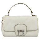 Salvatore Ferragamo Gancini Hand Bag Leather White Silver Auth 177310A-2