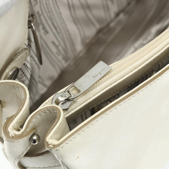 Salvatore Ferragamo Gancini Hand Bag Leather White Silver Auth 177310A