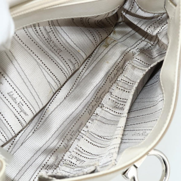 Salvatore Ferragamo Gancini Hand Bag Leather White Silver Auth 177310A