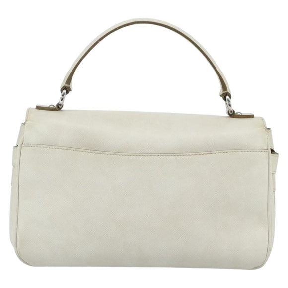 Salvatore Ferragamo Gancini Hand Bag Leather White Silver Auth 177310A
