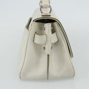 Salvatore Ferragamo Gancini Hand Bag Leather White Silver Auth 177310A-4