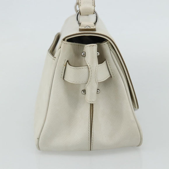 Salvatore Ferragamo Gancini Hand Bag Leather White Silver Auth 177310A