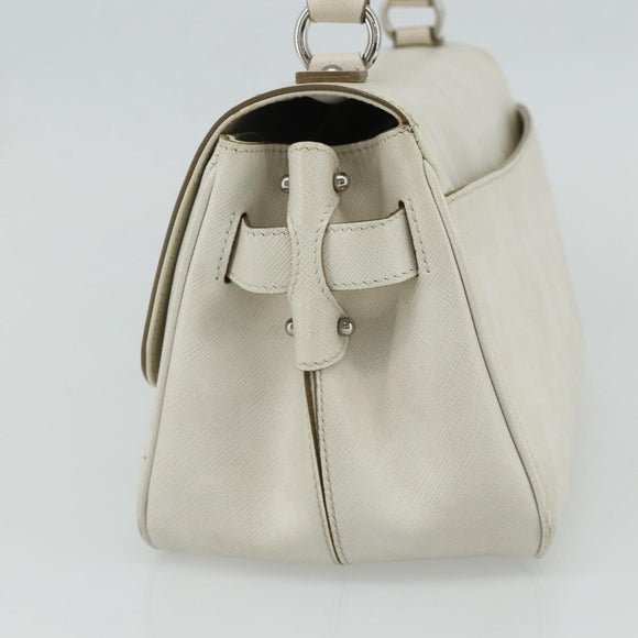 Salvatore Ferragamo Gancini Hand Bag Leather White Silver Auth 177310A