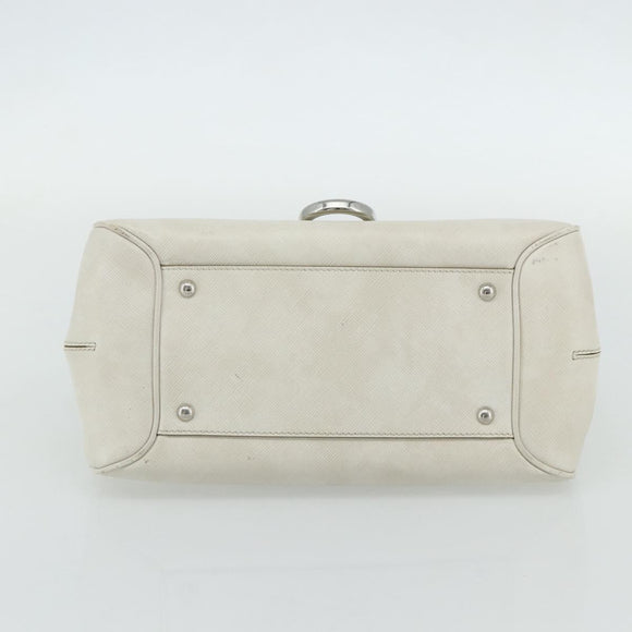 Salvatore Ferragamo Gancini Hand Bag Leather White Silver Auth 177310A