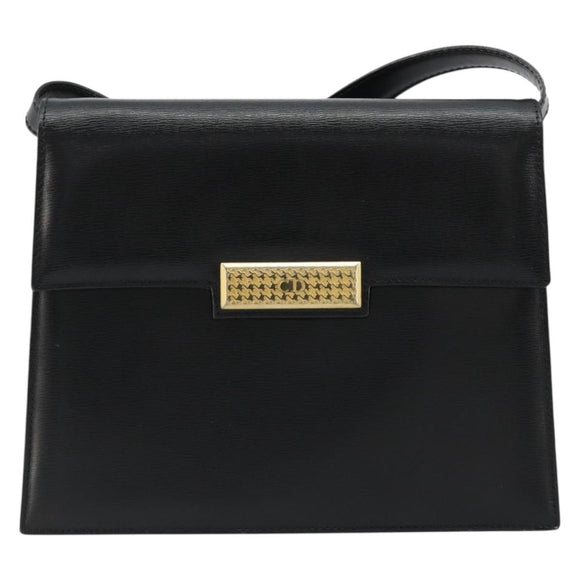Christian Dior Shoulder Bag Leather Black Gold Auth 177312