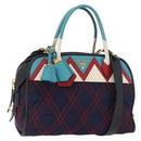 PRADA Graphic Quilt Hand Bag Leather Nylon 2way Navy Gold Auth 177317A-1