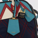 PRADA Graphic Quilt Hand Bag Leather Nylon 2way Navy Gold Auth 177317A-16
