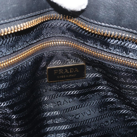 PRADA Graphic Quilt Hand Bag Leather Nylon 2way Navy Gold Auth 177317A