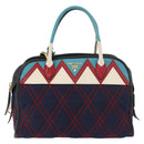 PRADA Graphic Quilt Hand Bag Leather Nylon 2way Navy Gold Auth 177317A-2