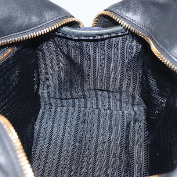 PRADA Graphic Quilt Hand Bag Leather Nylon 2way Navy Gold Auth 177317A