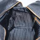 PRADA Graphic Quilt Hand Bag Leather Nylon 2way Navy Gold Auth 177317A-21