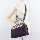 PRADA Graphic Quilt Hand Bag Leather Nylon 2way Navy Gold Auth 177317A-25