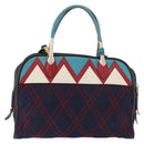 PRADA Graphic Quilt Hand Bag Leather Nylon 2way Navy Gold Auth 177317A-3