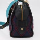 PRADA Graphic Quilt Hand Bag Leather Nylon 2way Navy Gold Auth 177317A-4