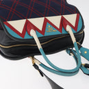 PRADA Graphic Quilt Hand Bag Leather Nylon 2way Navy Gold Auth 177317A-6