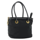 CELINE Circle Hand Bag Nylon Black Gold Auth 177318A-1