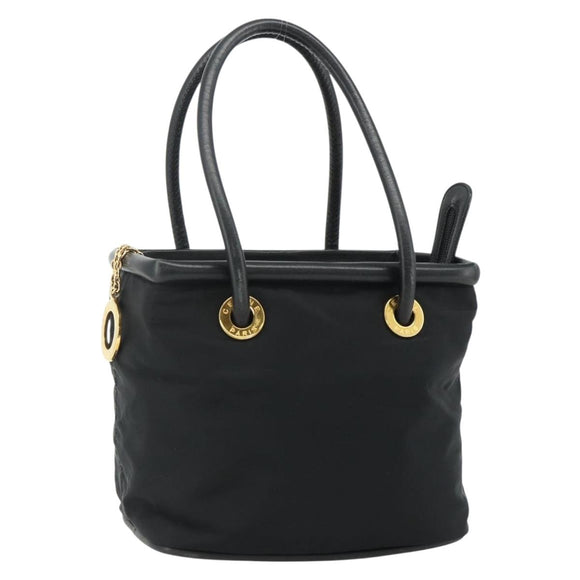 CELINE Circle Hand Bag Nylon Black Gold Auth 177318A