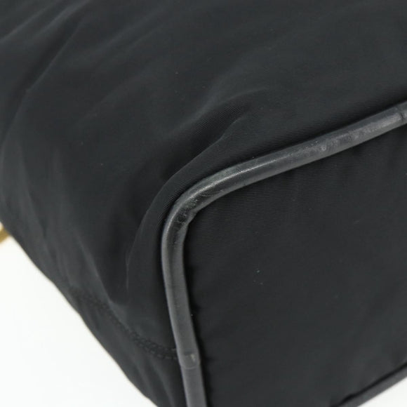 CELINE Circle Hand Bag Nylon Black Gold Auth 177318A