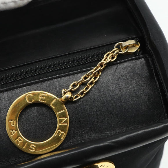 CELINE Circle Hand Bag Nylon Black Gold Auth 177318A