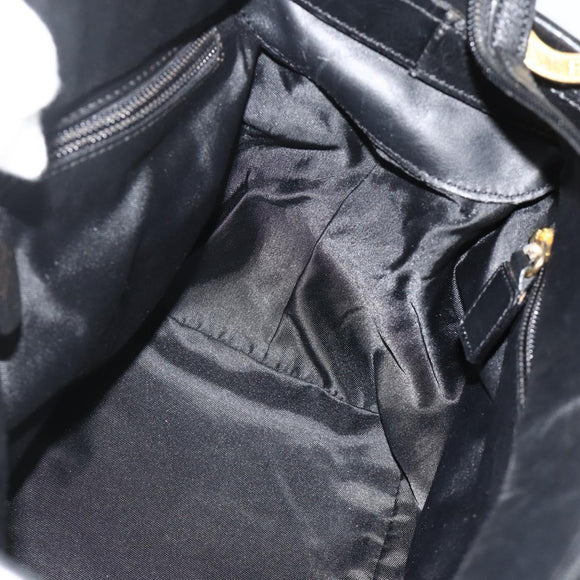 CELINE Circle Hand Bag Nylon Black Gold Auth 177318A