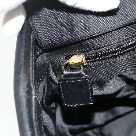 CELINE Circle Hand Bag Nylon Black Gold Auth 177318A