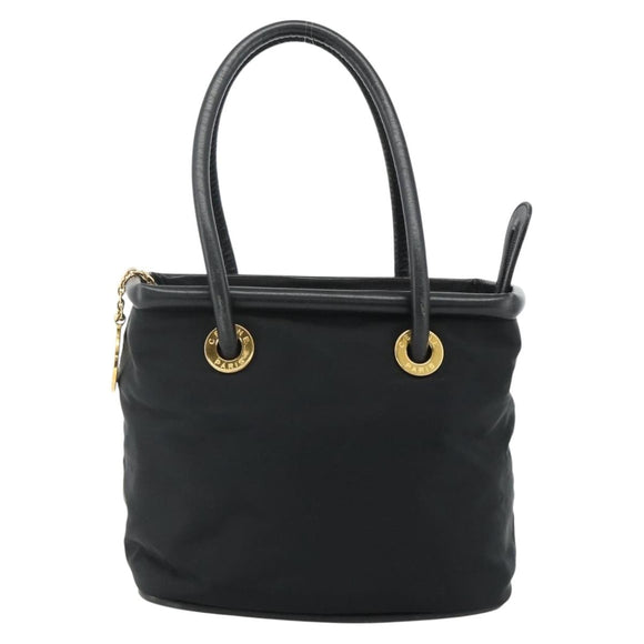CELINE Circle Hand Bag Nylon Black Gold Auth 177318A