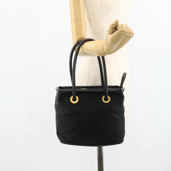 CELINE Circle Hand Bag Nylon Black Gold Auth 177318A