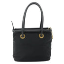 CELINE Circle Hand Bag Nylon Black Gold Auth 177318A-2