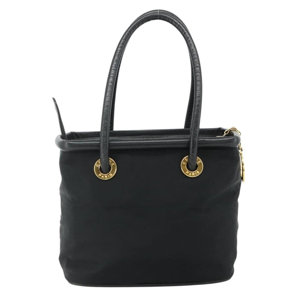 CELINE Circle Hand Bag Nylon Black Gold Auth 177318A