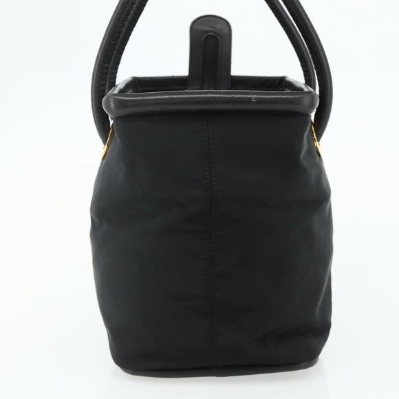 CELINE Circle Hand Bag Nylon Black Gold Auth 177318A