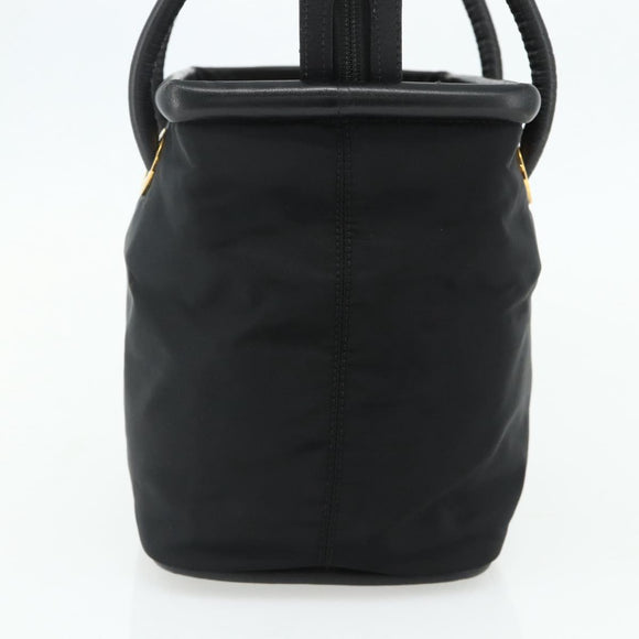 CELINE Circle Hand Bag Nylon Black Gold Auth 177318A