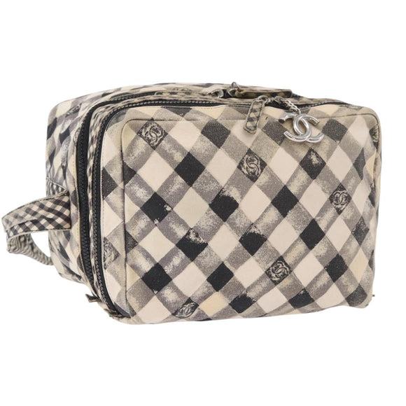 CHANEL Shoulder Bag Canvas Beige Silver CC Auth 177319