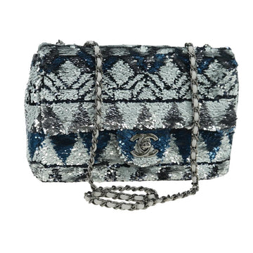 CHANEL Matelasse Chain Shoulder Bag Sequin Gray Silver CC Auth 177320SM