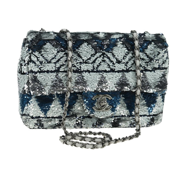 CHANEL Matelasse Chain Shoulder Bag Sequin Gray Silver CC Auth 177320SM
