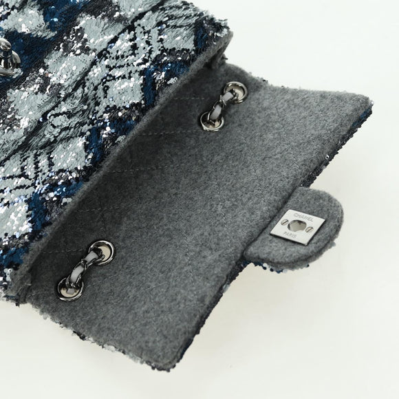CHANEL Matelasse Chain Shoulder Bag Sequin Gray Silver CC Auth 177320SM