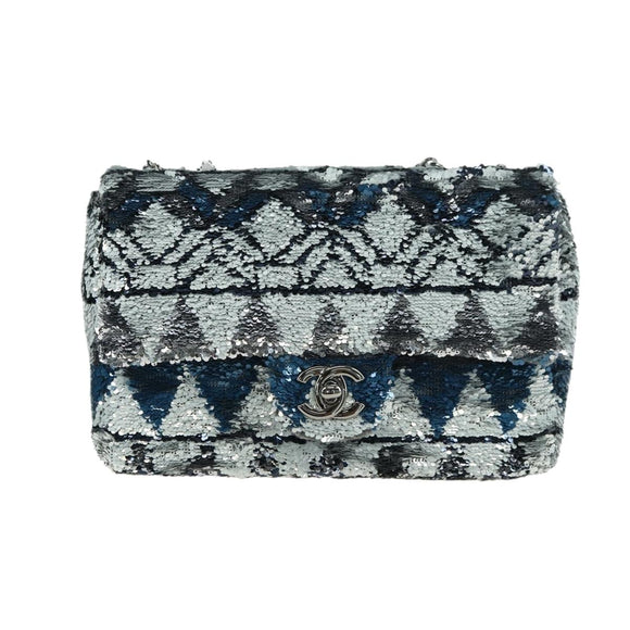 CHANEL Matelasse Chain Shoulder Bag Sequin Gray Silver CC Auth 177320SM