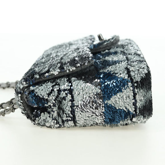 CHANEL Matelasse Chain Shoulder Bag Sequin Gray Silver CC Auth 177320SM