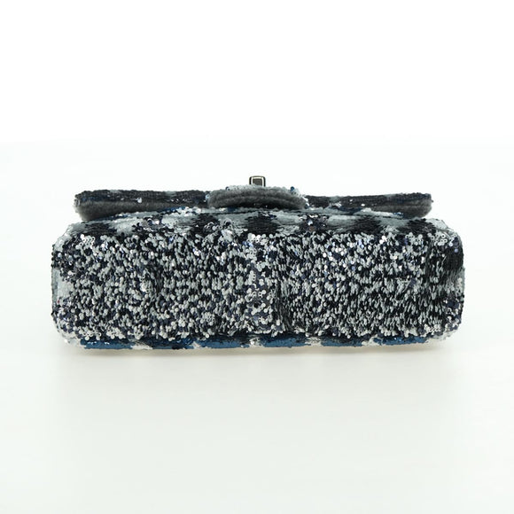 CHANEL Matelasse Chain Shoulder Bag Sequin Gray Silver CC Auth 177320SM